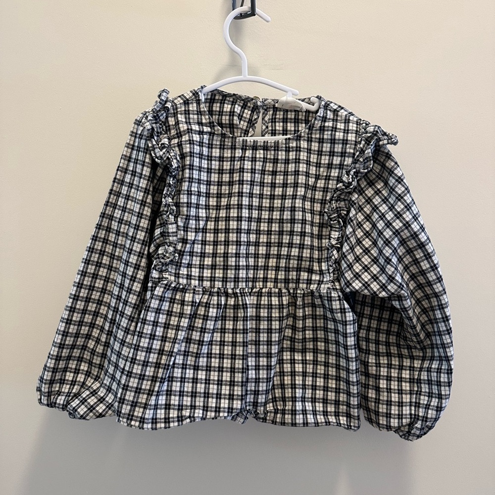 Plaid Ruffle Long Sleeve Kids Top